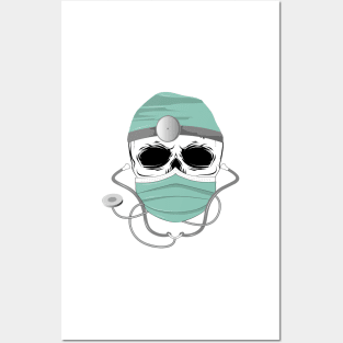 Skull doctor with mask mask and stethoscope Posters and Art